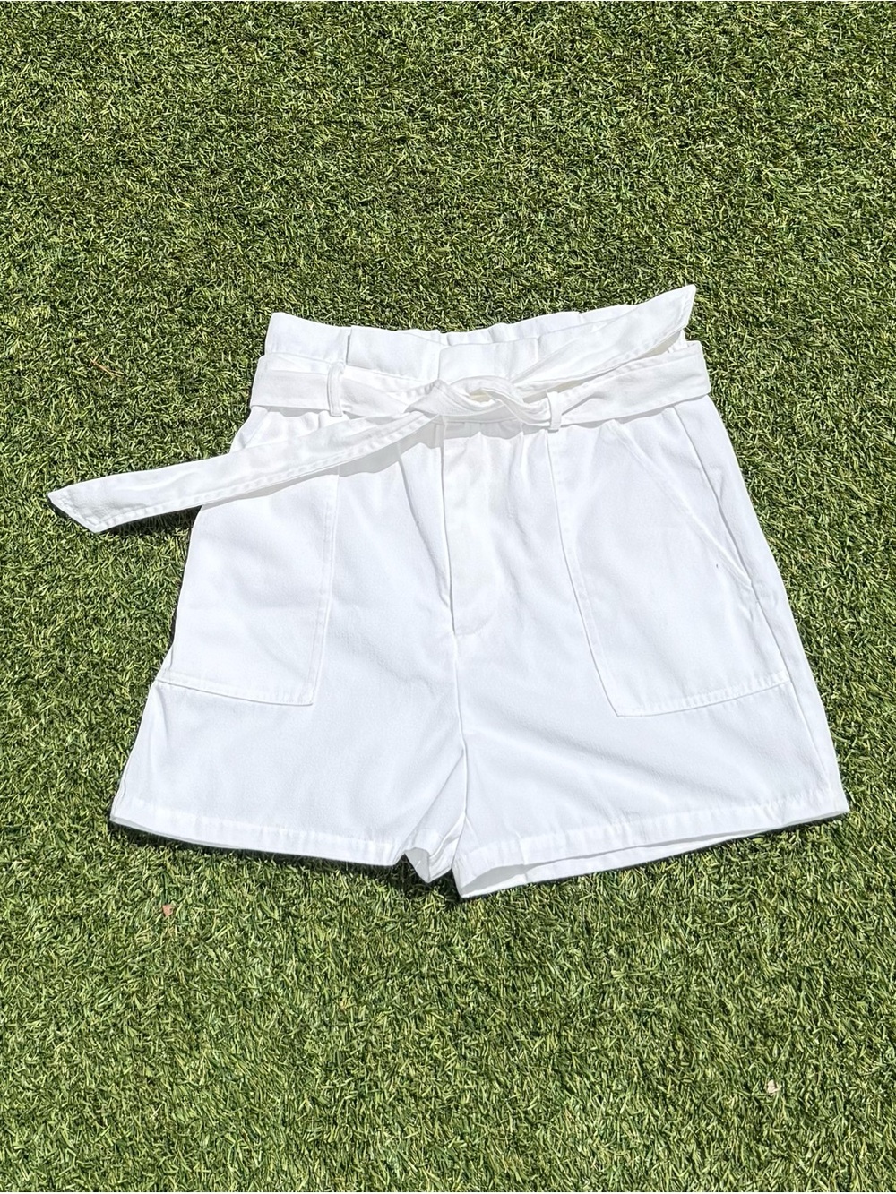 BB Dakota by Steve Madden Seaside Cinch White High-Waist Paperbag Shorts